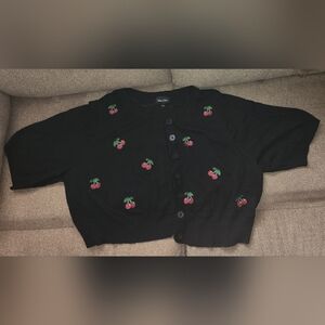 TORRID Black Cardigan with Cherry Embroidery